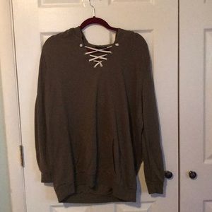 Green Lace Up Hooded Sweatshirt